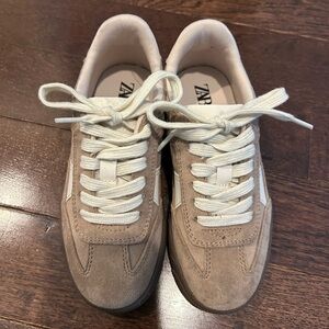 ZARA Tan Suede Kids Sneakers